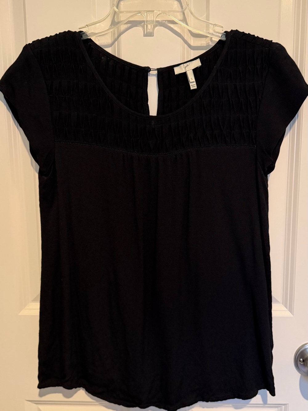 Joie Black Short Sleeve Blouse with Smocked Yoke